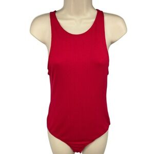 Intimately Free People Red Ribbed Thong Bodysuit XS S Snap Gusset